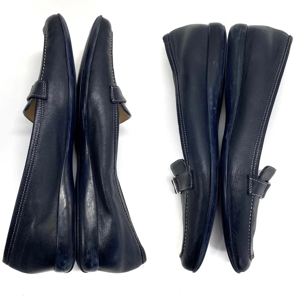 Salvatore Ferragamo Navy Blue Leather Loafers